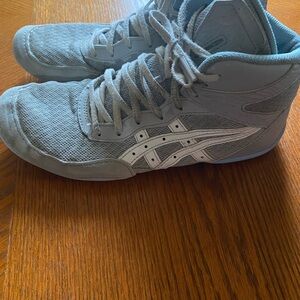 Asics Light Gray/Blue Wrestling Shoes